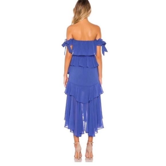 NWT MISA Los Angeles Isidora Dress Sz L Tiered Ruffle Off Shoulder Midi Romantic - Picture 3 of 12